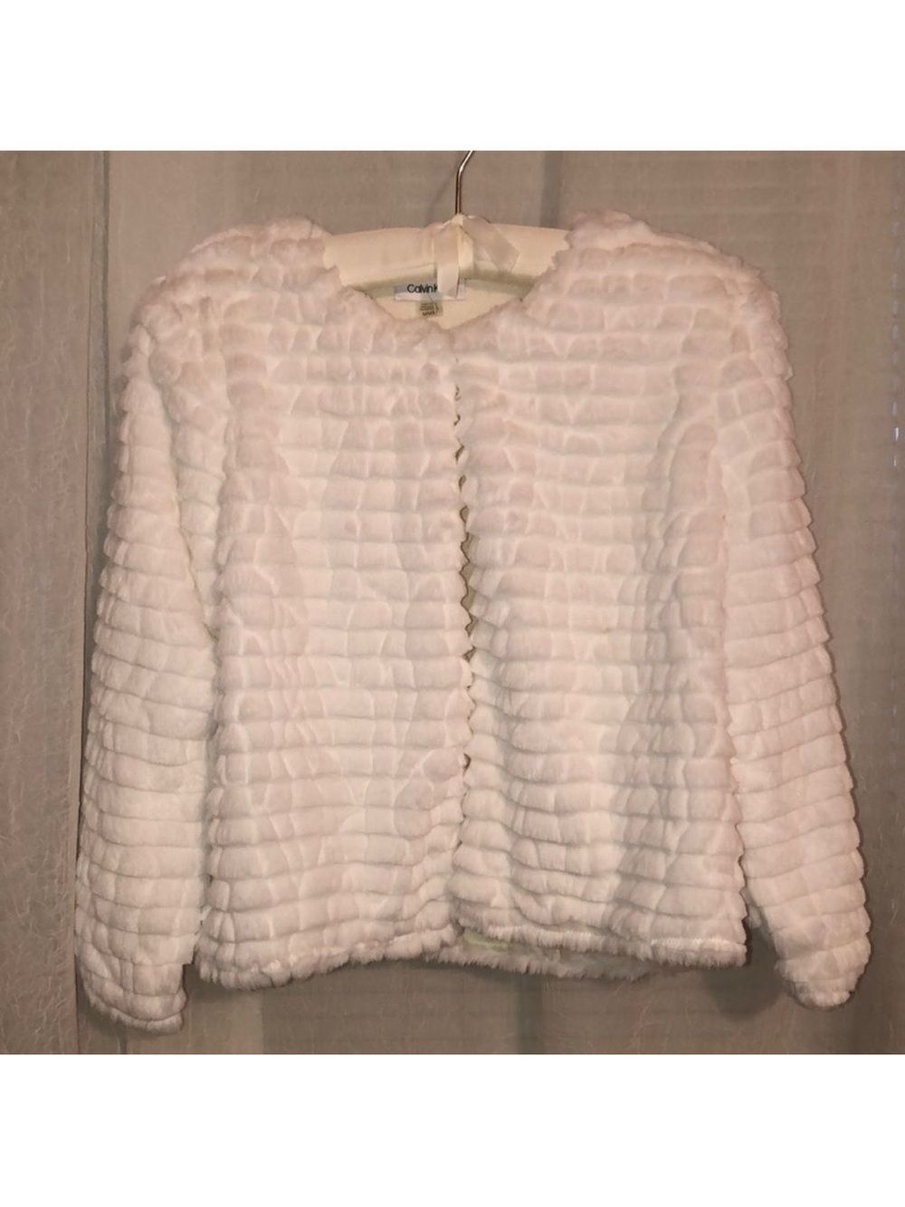 Calvin Klein M White Faux Fur Jacket with Knit Lining
